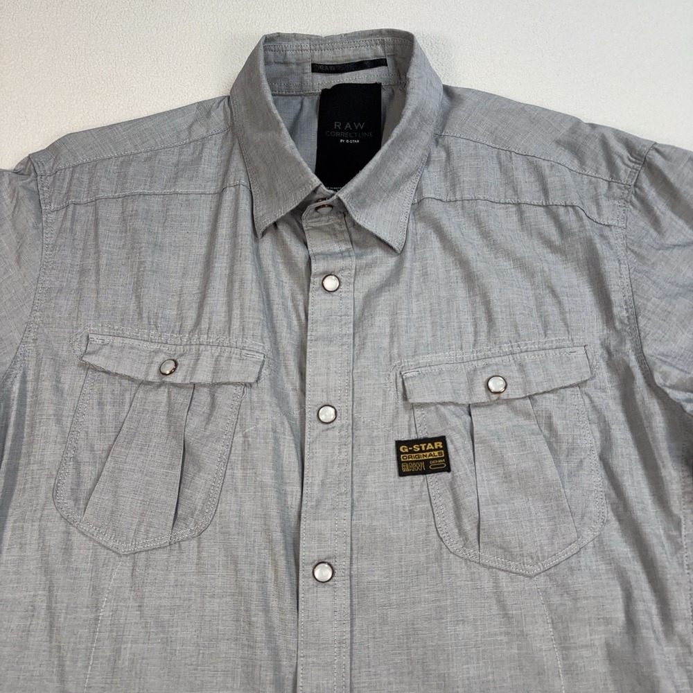 G-Star‎ Raw Western Shirt Men's L Gray Flap Pocket Pearl Snap Stretch Button Up - Picture 4 of 16
